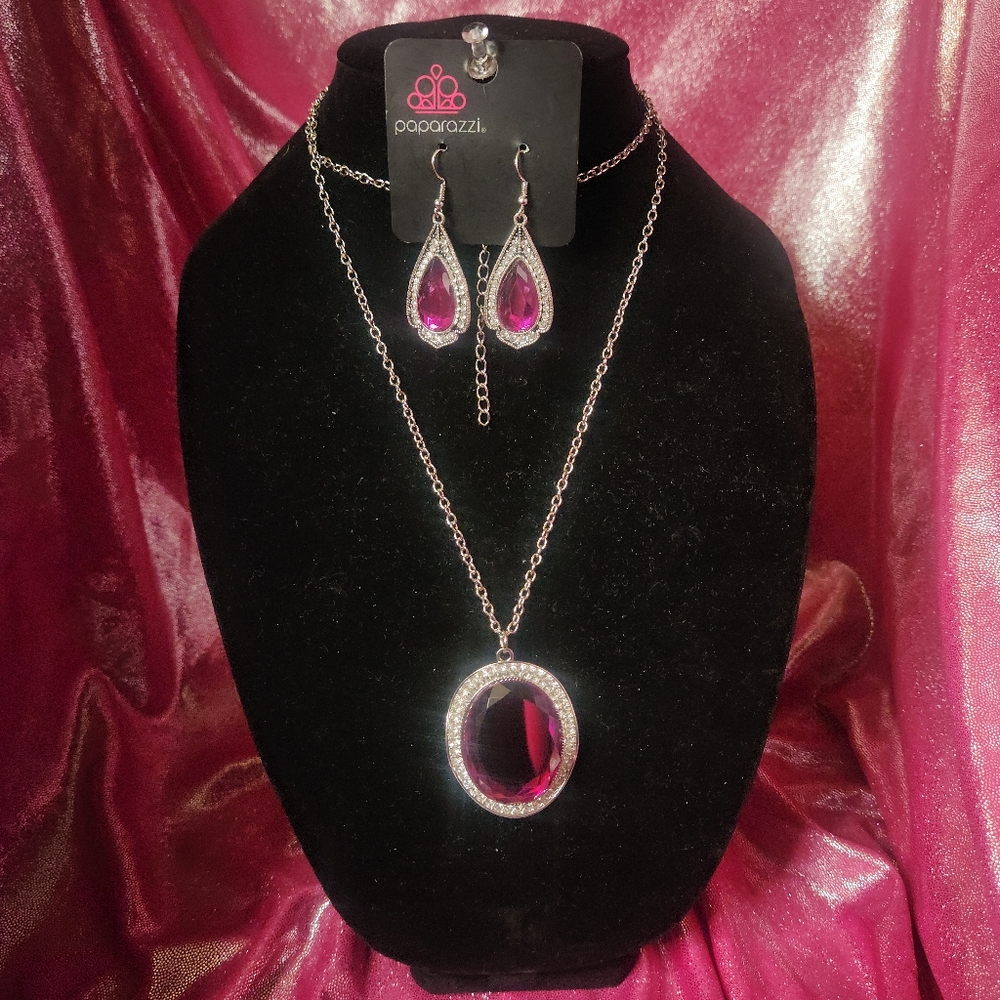 Paparazzi Silver and Pink Barbiecore Jewelry Set